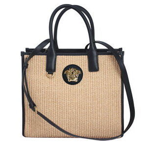 Versace Medusa Straw Handbag Leather Trim